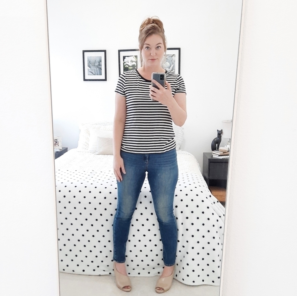 White House Black Market Metallic Striped Tee M